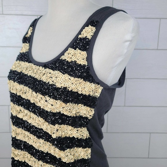 J. Crew Tank Top Black Beige Sequin Small Stripe Soft Modal Shirt Sparkle #44184 - Picture 3 of 11